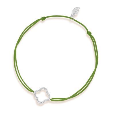 Bracelet porte-bonheur feuille de trèfle avec diamants, or blanc 18 carats, vert