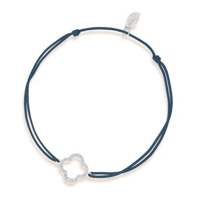 Pulsera de la suerte trébol con diamantes, oro blanco de 18 k, azul marino