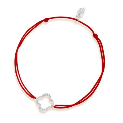 Bracelet porte-bonheur feuille de trèfle avec diamants, or blanc 18 carats, rouge