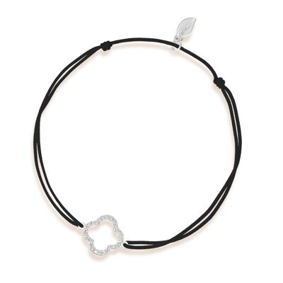 Bracciale portafortuna quadrifoglio con diamanti, oro bianco 18 K, nero