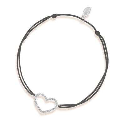 Bracciale portafortuna cuore con diamanti, oro bianco 18 K, antracite