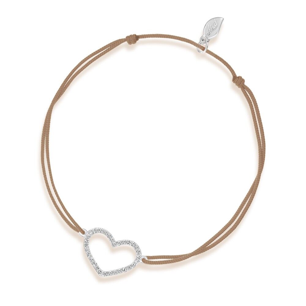 Luck bracelet heart with diamonds, 18 K white gold, beige