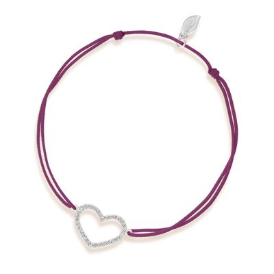 Bracciale portafortuna cuore con diamanti, oro bianco 18 carati, Bordeaux