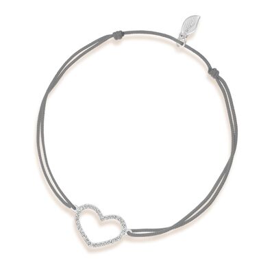 Bracciale portafortuna cuore con diamanti, oro bianco 18 carati, grigio