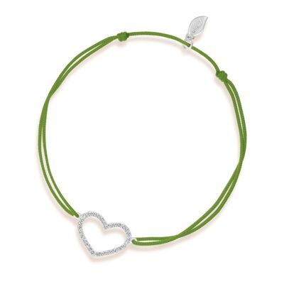 Bracciale portafortuna cuore con diamanti, oro bianco 18 K, verde