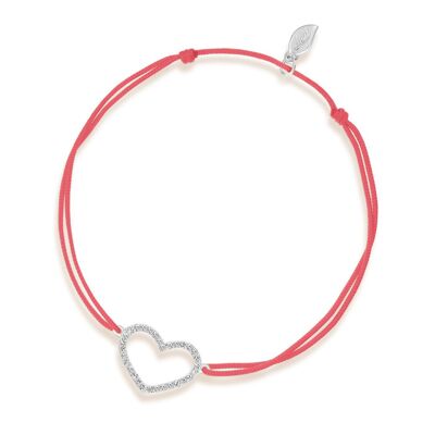 Luck bracelet heart with diamonds, 18 k white gold, coral