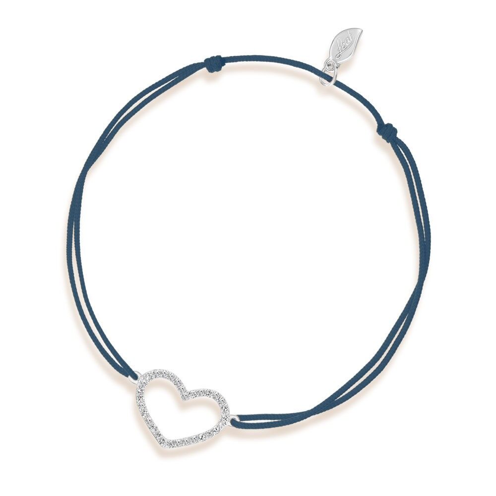 Luck bracelet heart with diamonds, 18 k white gold, navy