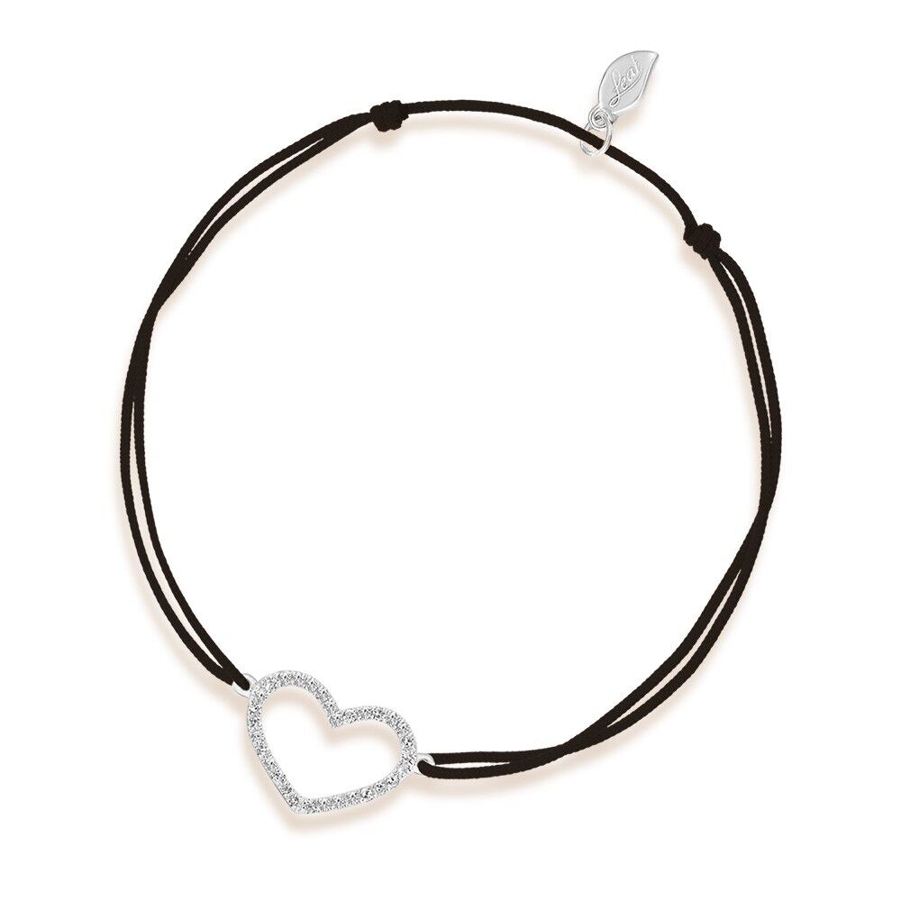 Luck bracelet heart with diamonds, 18 K white gold, black