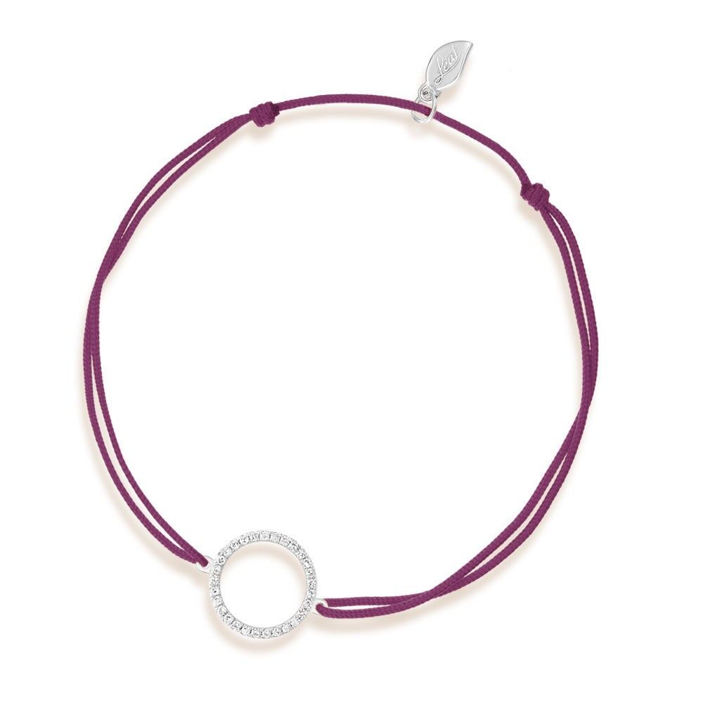 Bracciale portafortuna Circle con diamanti, oro bianco 18 carati, bordeaux