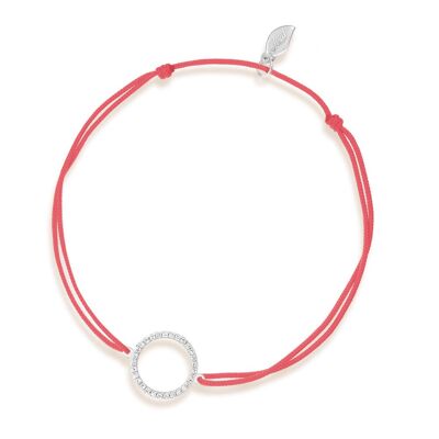 Pulsera círculo de la suerte con diamantes, oro blanco de 18 quilates, coral