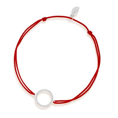 Bracciale portafortuna cerchio con diamanti, oro bianco 18 carati, rosso