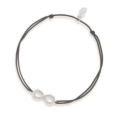 Infinity lucky bracelet with diamonds, 18 K white gold, anthracite