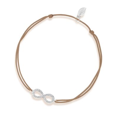 Bracciale portafortuna Infinity con diamanti, oro bianco 18 carati, beige