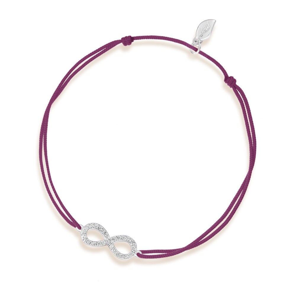 Bracciale portafortuna Infinity con diamanti, oro bianco 18 K, Bordeaux