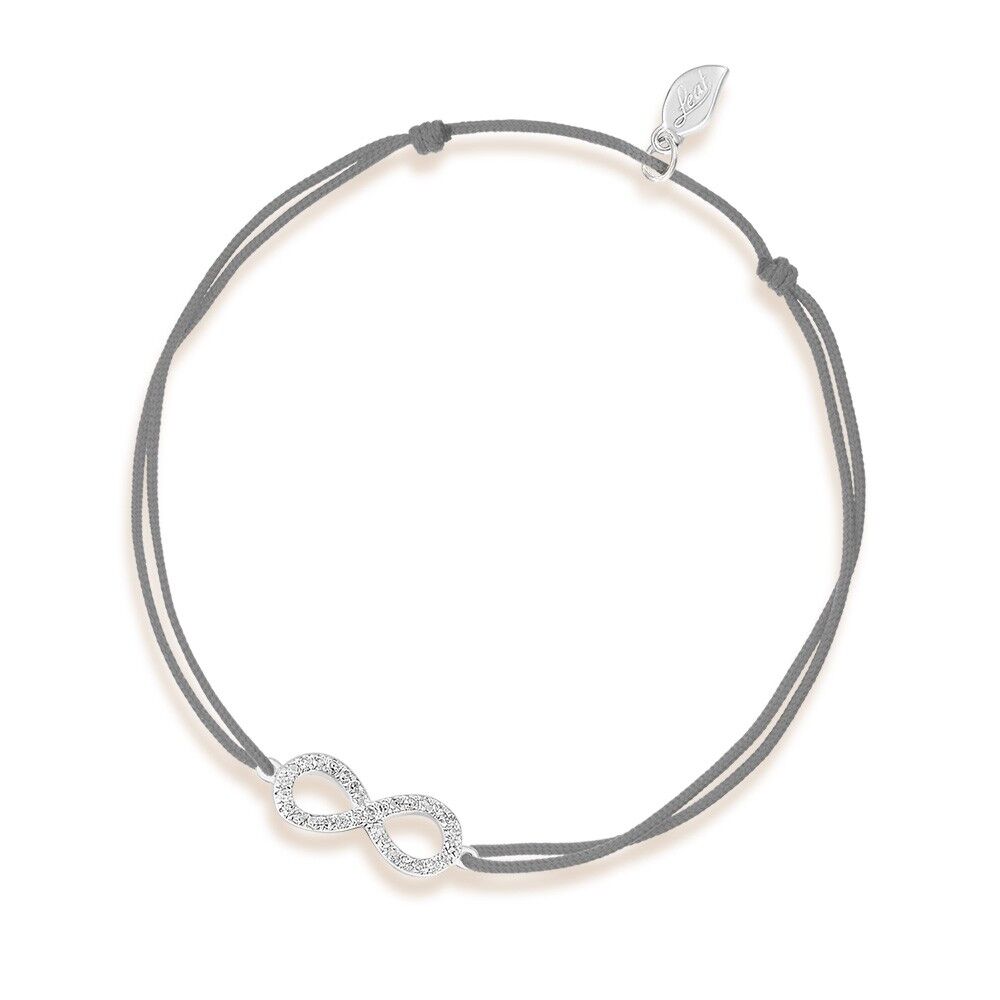 Infinity lucky bracelet with diamonds, 18K white gold, gray