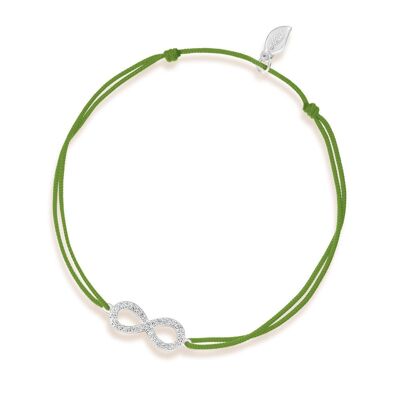 Bracciale portafortuna Infinity con diamanti, oro bianco 18 carati, verde