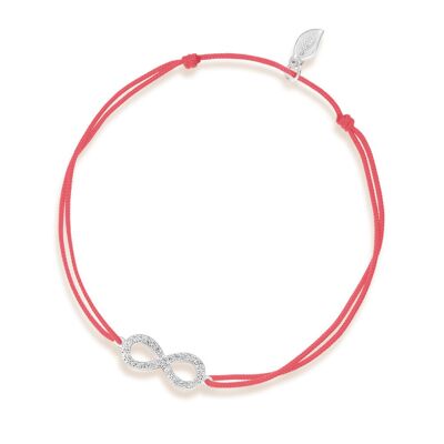 Infinity lucky bracelet with diamonds, 18 K white gold, coral