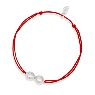 Bracelet porte-bonheur Infinity avec diamants, or blanc 18 carats, rouge