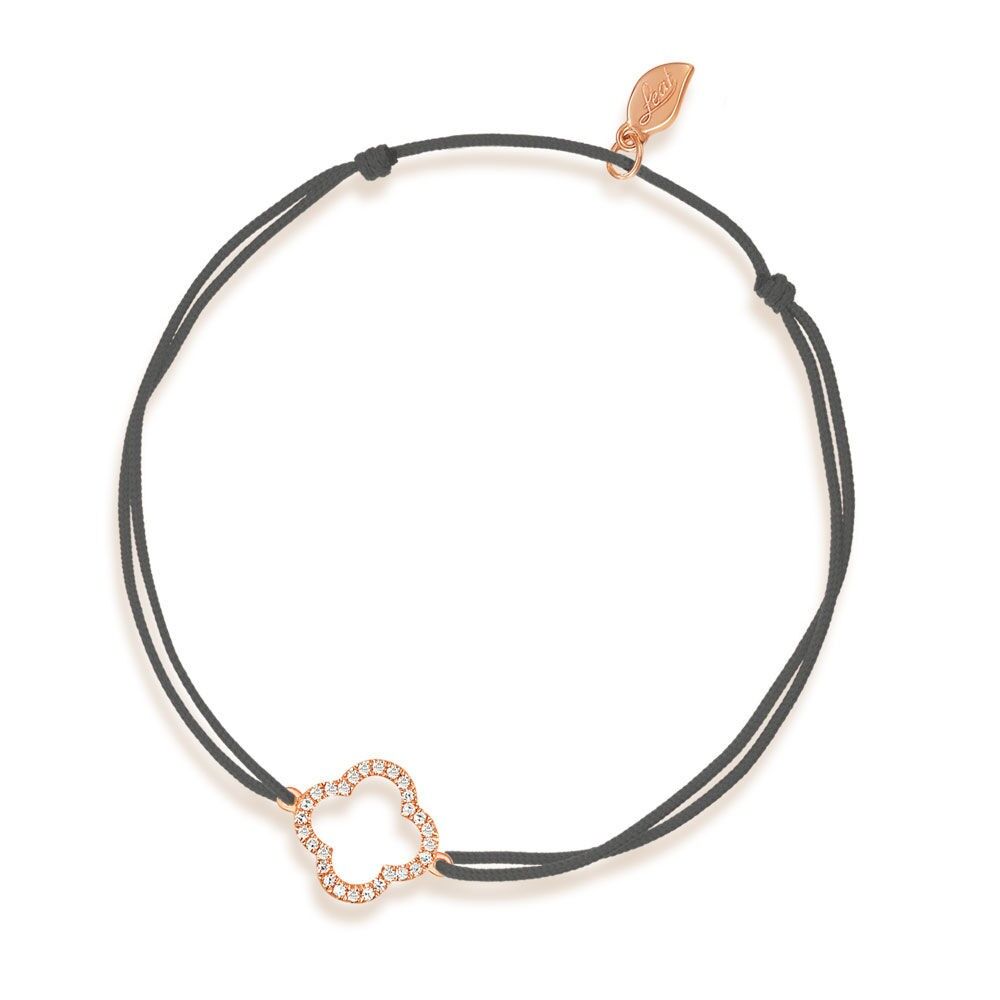 Lucky bracelet clover leaf with diamonds, 18 k rose gold, anthracite