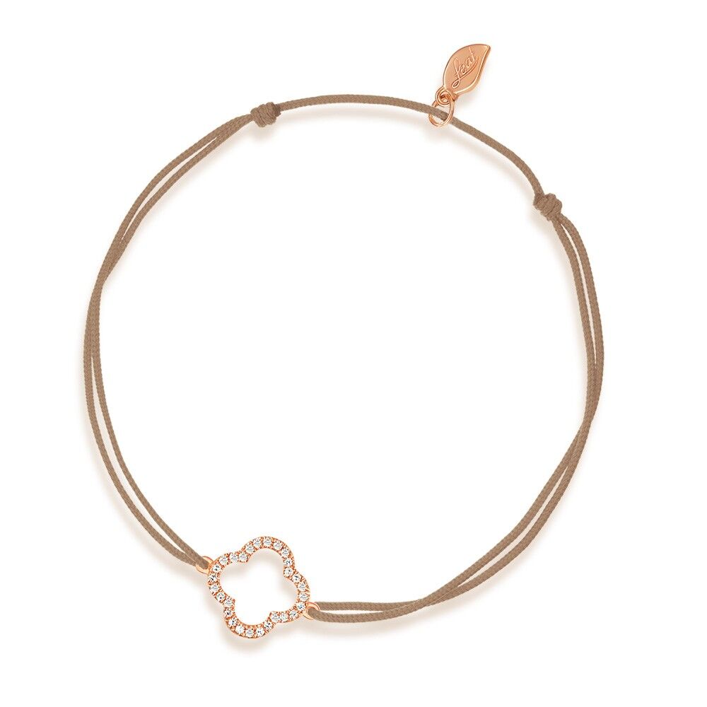 Lucky bracelet clover leaf with diamonds, 18 k rose gold, beige