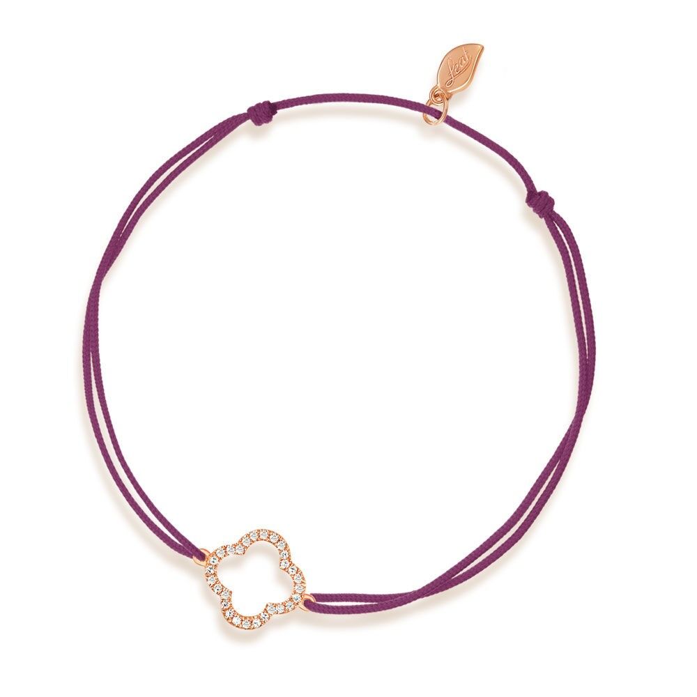 Bracciale portafortuna trifoglio con diamanti, oro rosa 18 carati, bordeaux