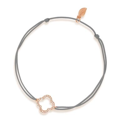 Bracelet porte-bonheur feuille de trèfle avec diamants, or rose 18 carats, gris