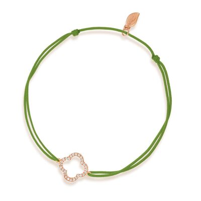 Luck bracelet shamrock with diamonds, 18 k rose gold, green
