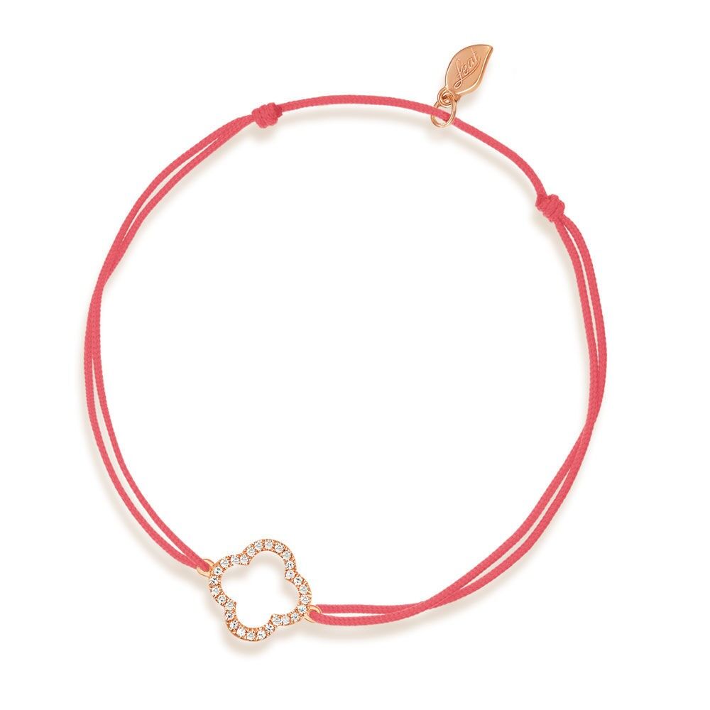 Luck bracelet shamrock with diamonds, 18 k rose gold, coral