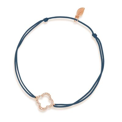 Braccialetto fortunato trifoglio con diamanti, oro rosa 18 carati, blu navy