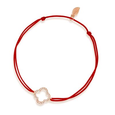 Bracelet porte-bonheur trèfle avec diamants, or rose 18 carats, rouge