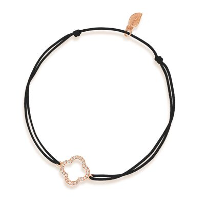 Bracciale portafortuna trifoglio con diamanti, oro rosa 18 carati, nero