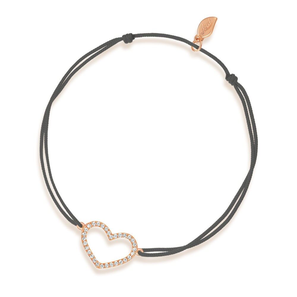 Bracciale portafortuna cuore con diamanti, oro rosa 18 carati, antracite