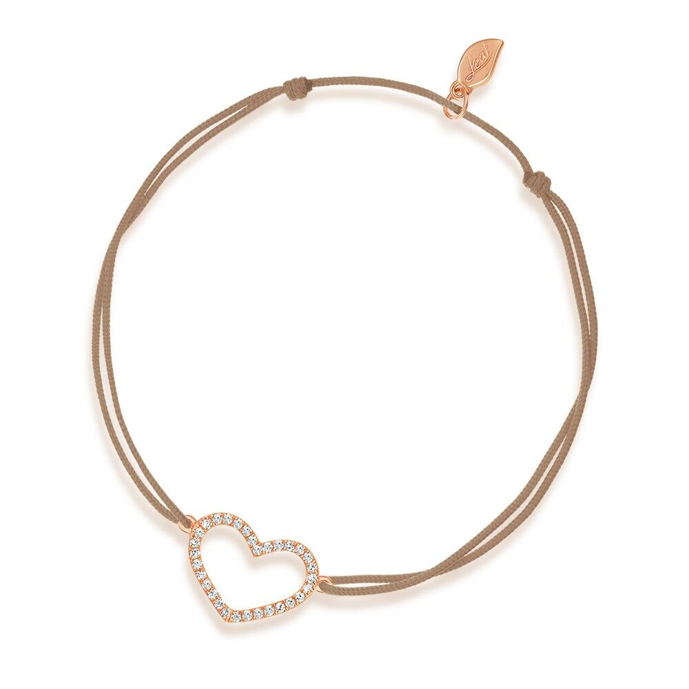 Lucky bracelet heart with diamonds, 18K rose gold, beige