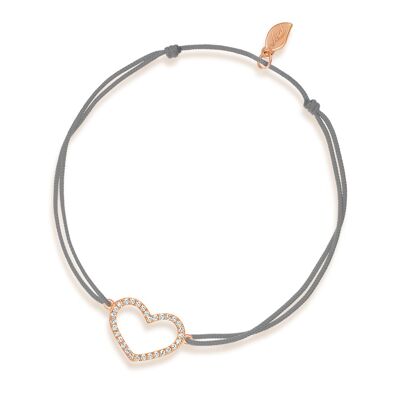 Bracelet porte-bonheur coeur avec diamants, or rose 18 carats, gris