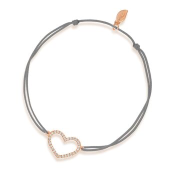 Bracelet porte-bonheur coeur avec diamants, or rose 18 carats, gris 1