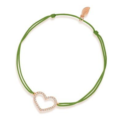 Bracelet porte-bonheur coeur avec diamants, or rose 18 carats, vert