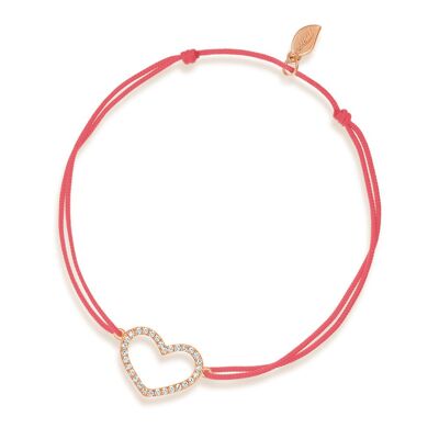 Bracelet porte-bonheur coeur avec diamants, or rose 18 carats, corail