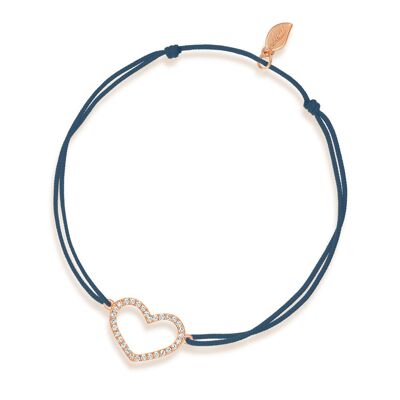 Bracciale Portafortuna Cuore con Diamanti, Oro Rosa 18K, Navy