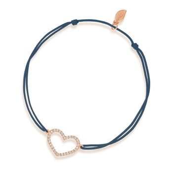 Bracelet porte-bonheur Coeur avec diamants, or rose 18 carats, bleu marine 1