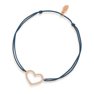 Bracelet porte-bonheur Coeur avec diamants, or rose 18 carats, bleu marine