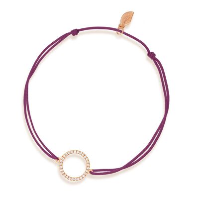 Bracelet porte-bonheur cercle avec diamants, or rose 18 carats, bordeaux