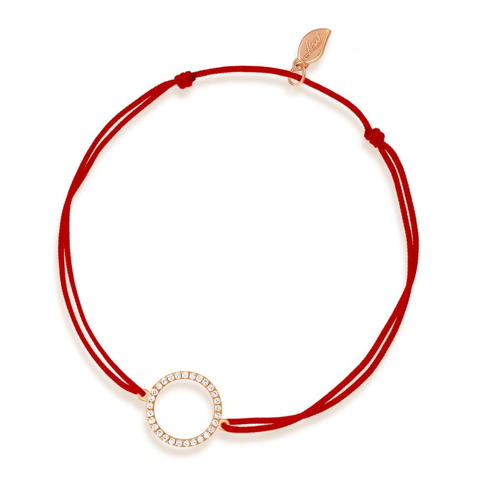 Pulsera Círculo de la Suerte con Diamantes, Oro Rosa de 18K, Rojo