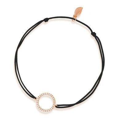 Glücksbändchen Circle mit Diamanten, 18 K Rosegold, Schwarz