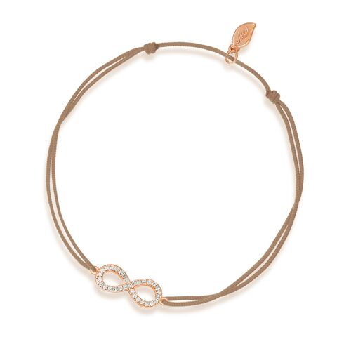 Glücksbändchen Infinity mit Diamanten, 18 K Rosegold, Beige