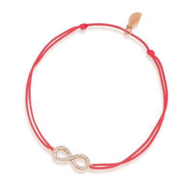 Bracciale portafortuna Infinity con diamanti, oro rosa 18 K, corallo