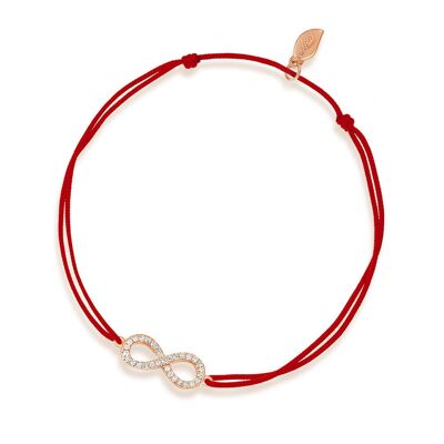 Bracelet porte-bonheur Infinity avec diamants, or rose 18 carats, rouge