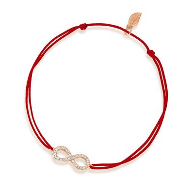 Infinity lucky bracelet with diamonds, 18 K rose gold, red