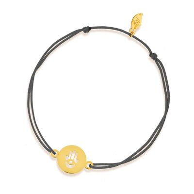Lucky bracelet Hand of Fatima, 14 K yellow gold, anthracite
