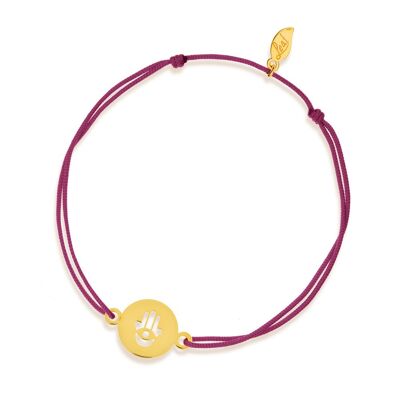 Pulsera de la suerte Mano de Fátima, oro amarillo de 14 quilates, Burdeos