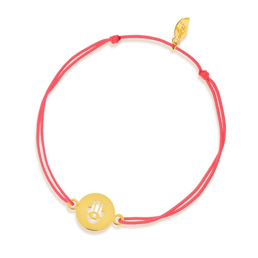 Lucky bracelet Hand of Fatima, 14K yellow gold, coral